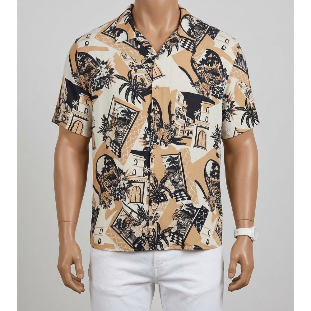 C&C California Rayon Camp Shirt Men's 2XLSoft  Retro‎ Tropical Print Resort Wear